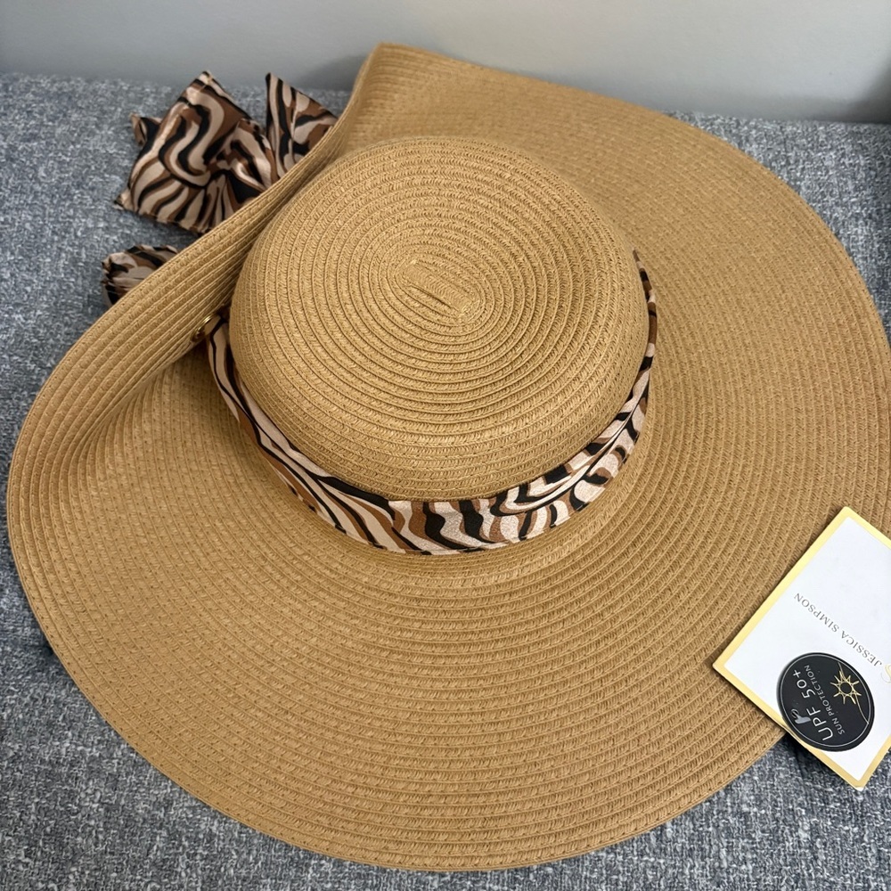 Jessica Simpson Tan Hat with Zebra Ribbon